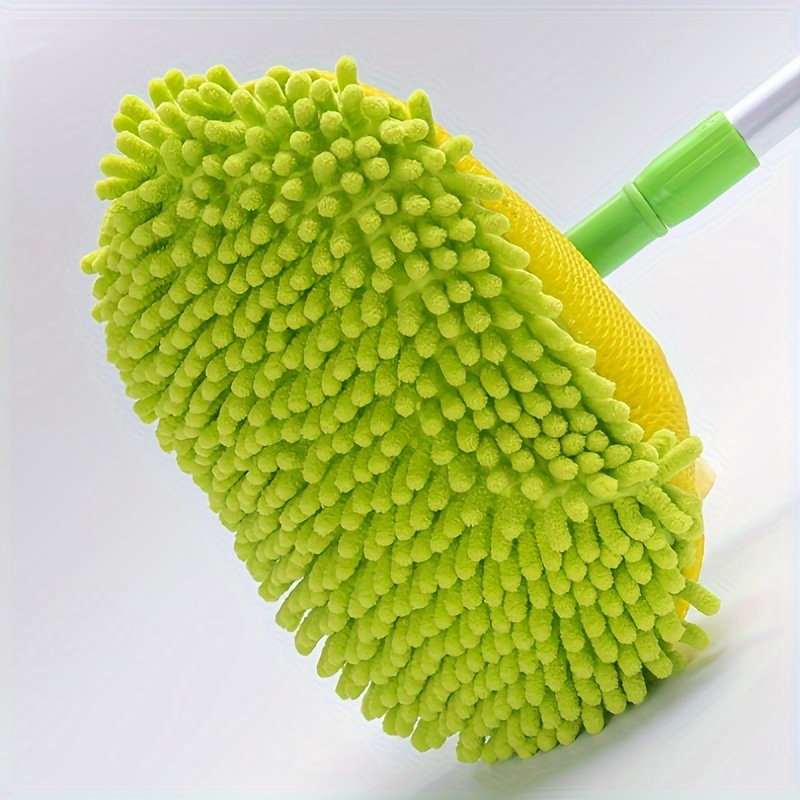 TEMU Retractable Car Wash Mop With Long Stainless Steel Handle And Chenille Fabric, Green - Ideal For Car, Bathroom, And Toilet Cleaning