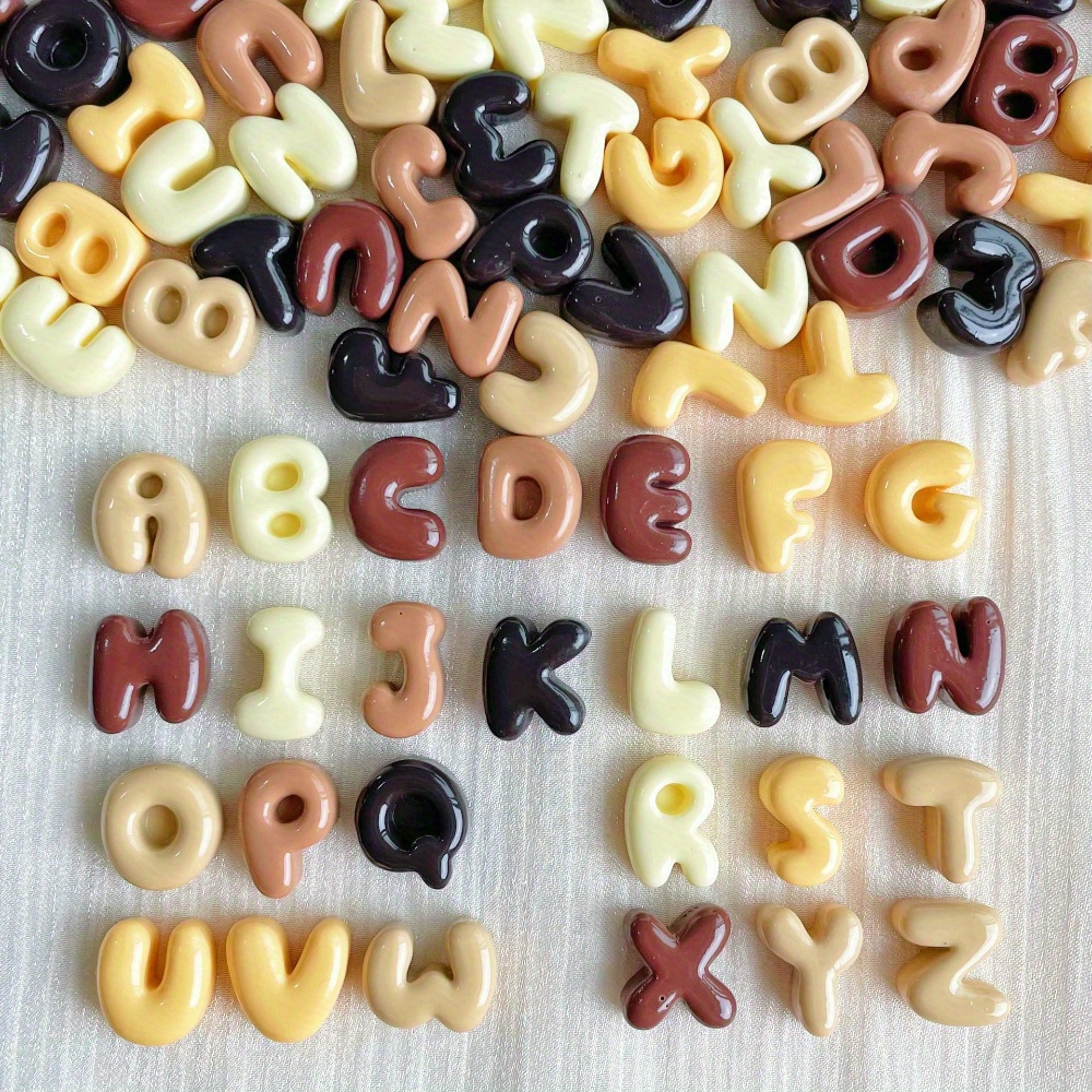 

40pcs Mini Coffee Brown Alphabet Resin Charms, Creamy Glue Pendants For Diy Phone Cases, Fridge Magnets & Organizer Decor