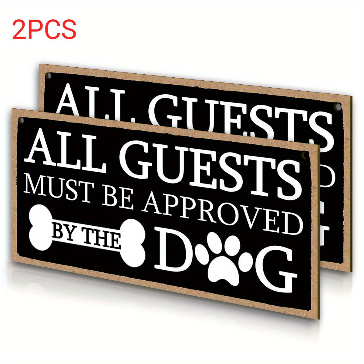 

2 Pcs Wall Hanging Wooden Decor - All Guests Approved By The Dog - Fun Wooden Signage Containing , Art Decor Hanging On Bedroom Living Room Wall, Holiday Party Decor 3.94x7.87 Inch