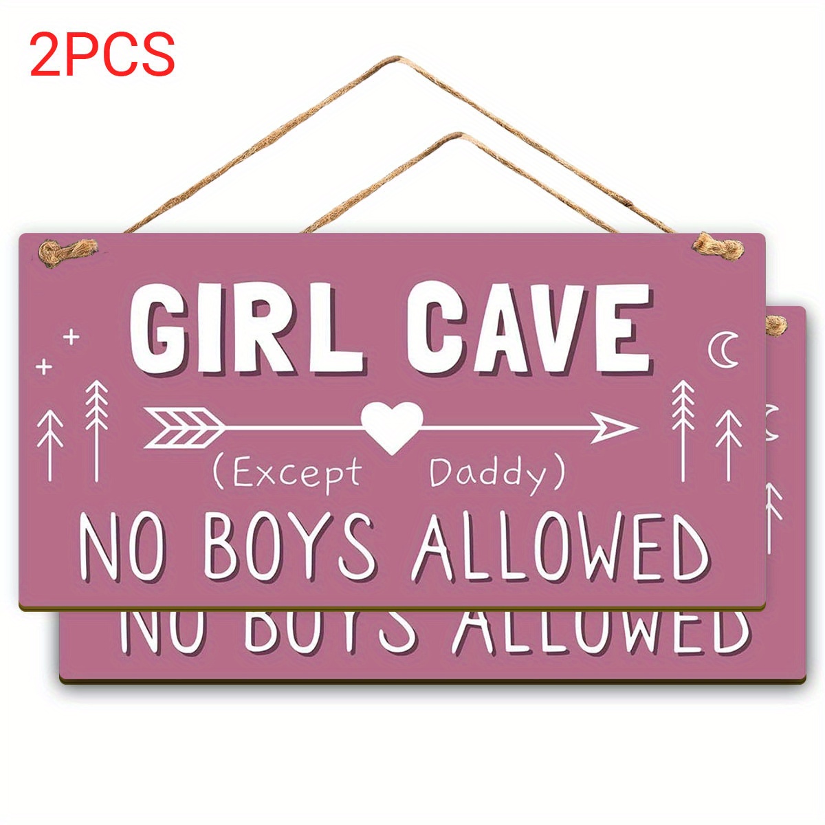 

2 Sets Girl Cave Pink Wooden Signs Hanging Wall Plaque Allowed Wall Decor Sign For Teen Girls Room Home Art Decor 3.94x7.87 Inch