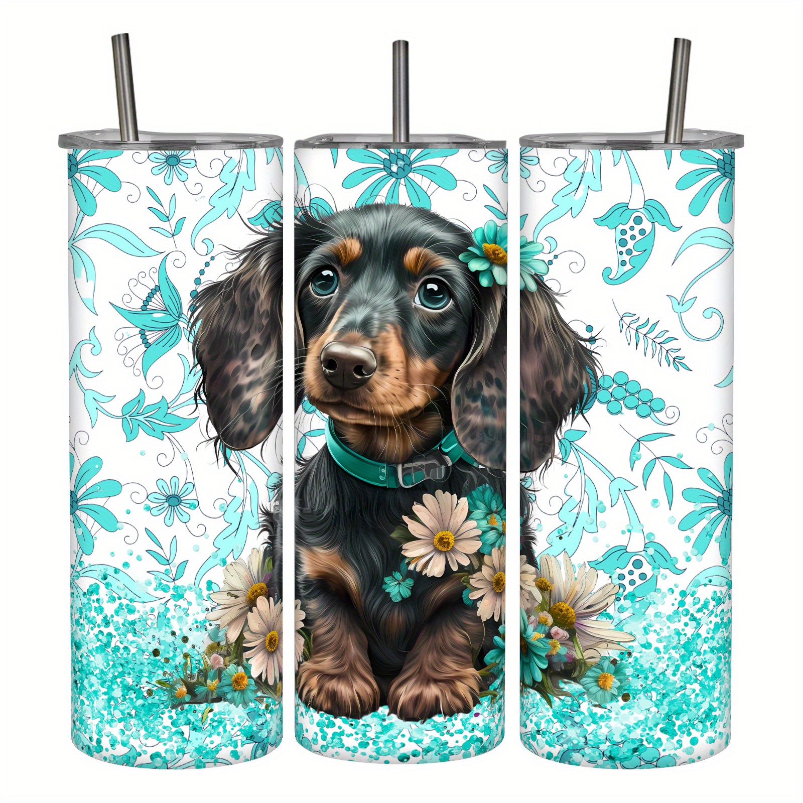 TEMU Dachshund-themed 20oz Stainless Steel Tumbler With Handle & Straw - Leakproof, Bpa-free Travel Mug For Dog Lovers - Perfect Gift For Women, Girls, On Christmas, Valentine's Day, Graduation
