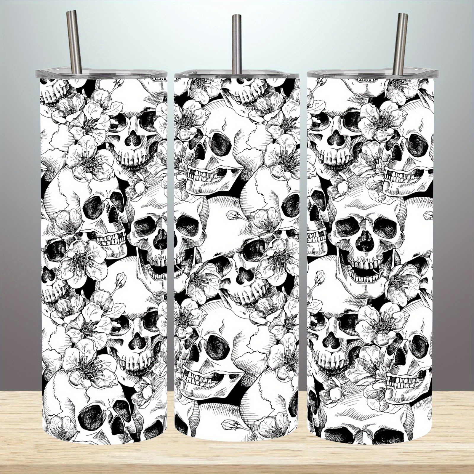 

1pc/20oz/590ml/ And Flower ,halloween Decoration ,goth Travel Mugs, Decor Gifts,birthday Gifts , Stainless Steel Double Wall, Vacuum Sealed Travel Mug