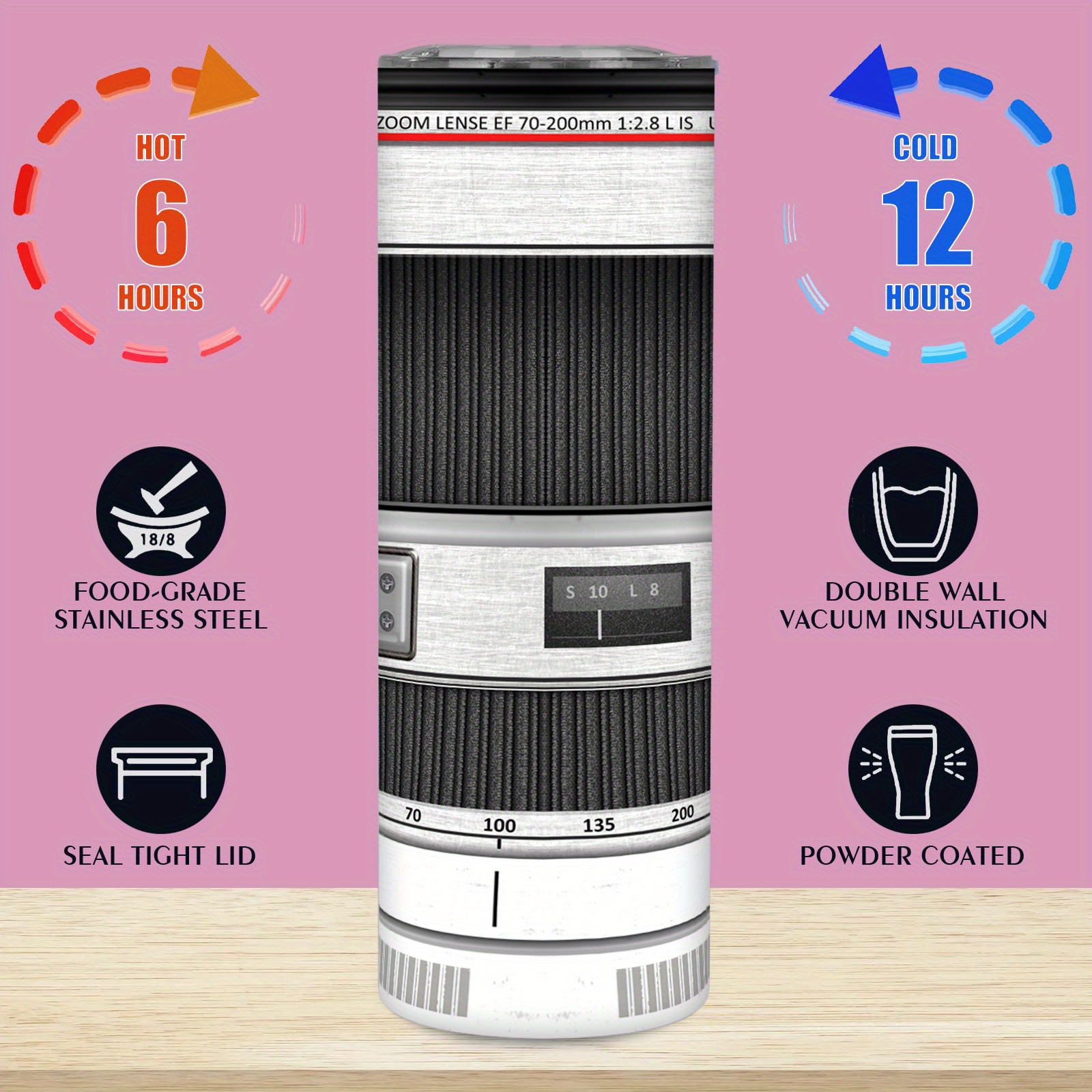 20oz stainless steel camera lens coffee mug leak proof - Temu Oman