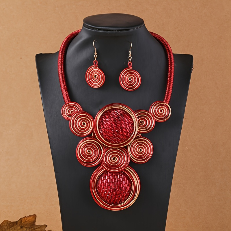 

3-piece Bohemian Style Jewelry Set Exaggerated Spiral Design Choose Color To Match Daily Outfits Party Accessories