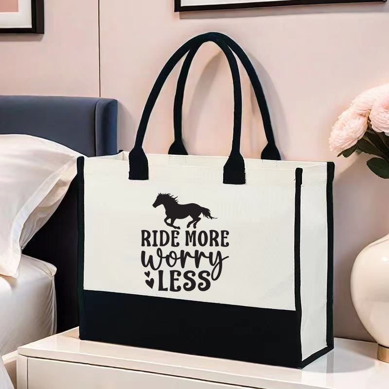 

Equestrian-themed Canvas Tote Bag - Spacious & Durable Shoulder Bag With Horse Design For Women | Perfect For Work, School, And Everyday Use