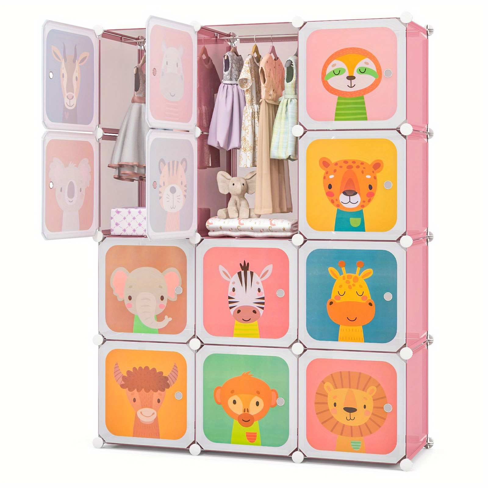 

Goplus 12-cube Kids Wardrobe Baby Dresser Bedroom Armoire Clothes Hanging Closet W/door