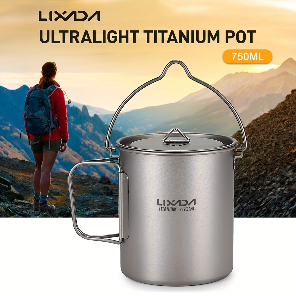 

Tomshoo Ultralight 750ml Titanium Pot Portable Titanium Water Mug Cup With Lid And Foldable Handle Outdoor Camping Cooking Picnic