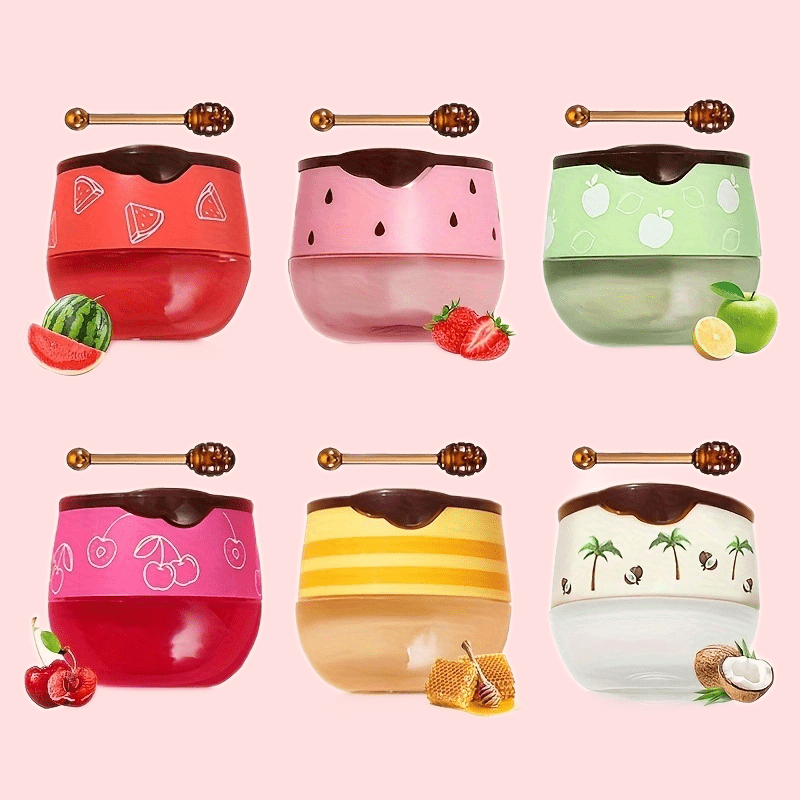 TEMU 6pcs Lip Balm Honey Pot, Honey Lip Mask Moisturizing Lip Balm With Stick
