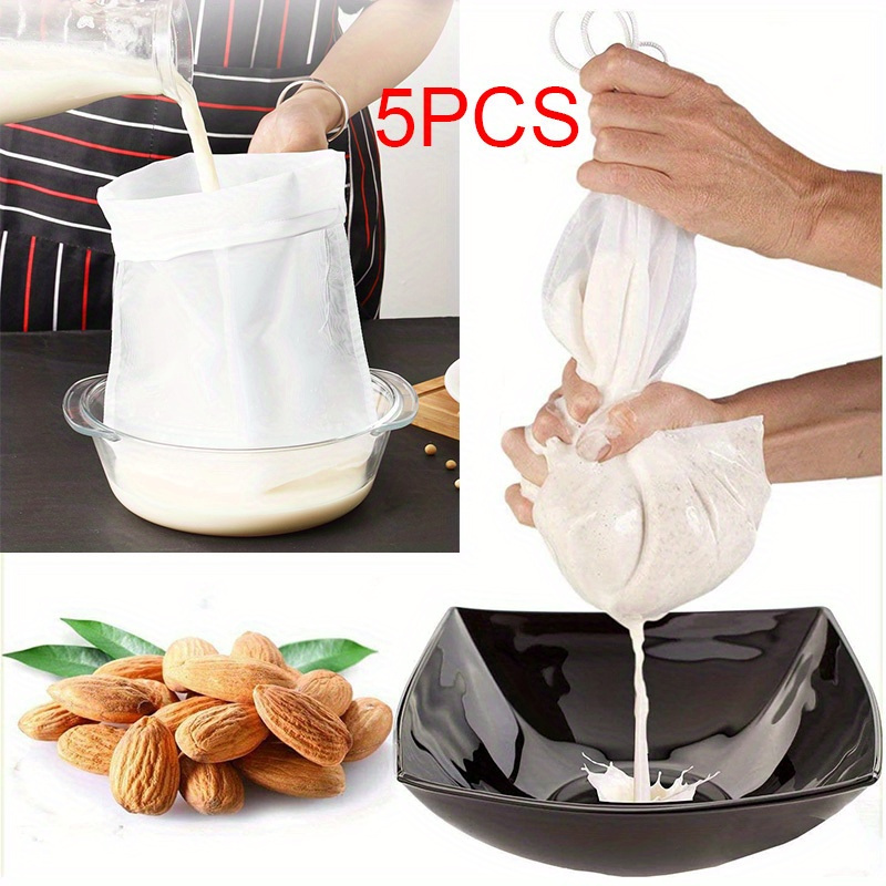 

5 Pcs Premium Food Grade : Reusable And Soy Milk Filter Bags With Fine Mesh, Suitable For Cold Brew Coffee And Cheesecloth - Kitchen Accessories