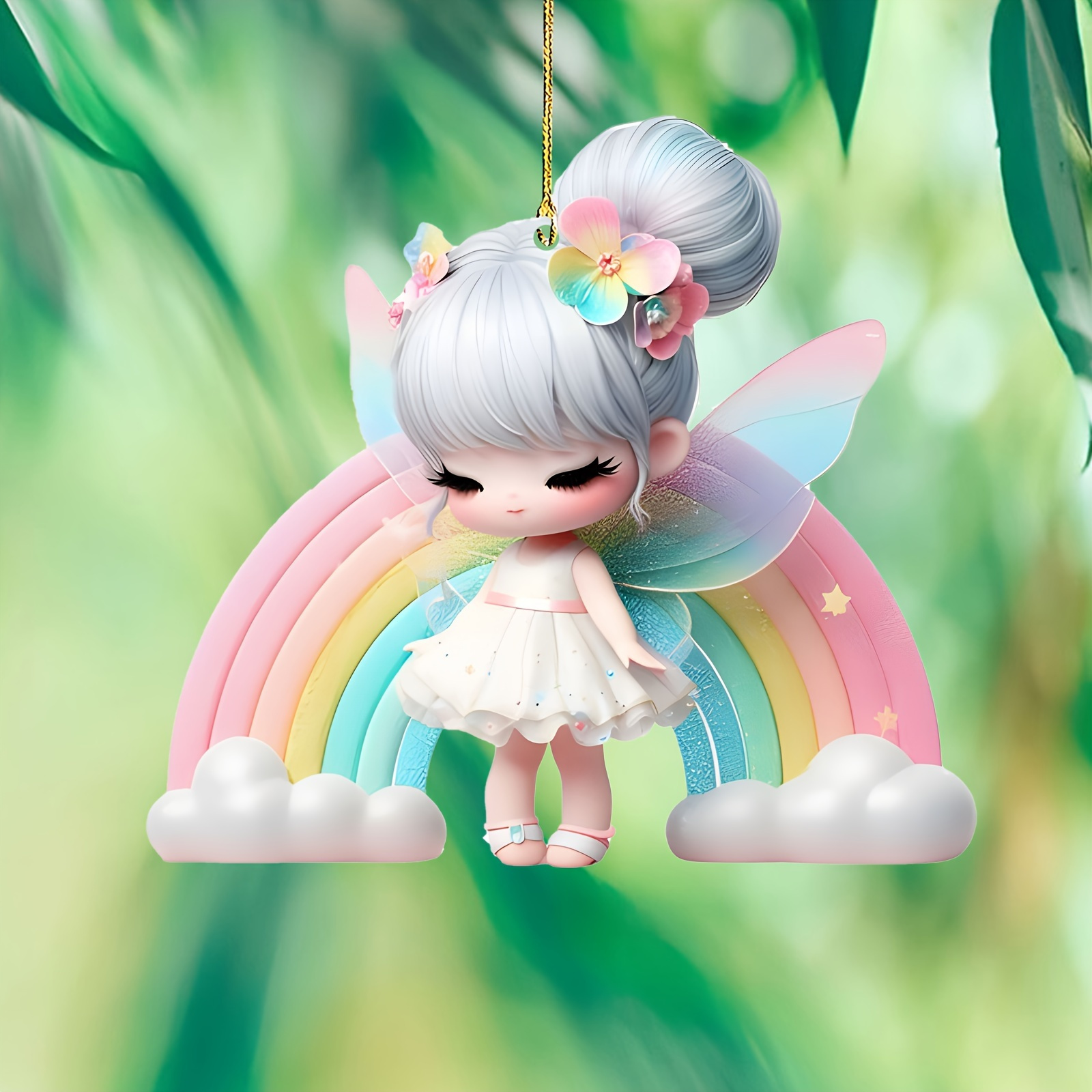 

Classic Acrylic Rainbow Fairy Mobile - Romance Themed, Washable, No Feather, Non-electric Hanging Decor For Car And Home