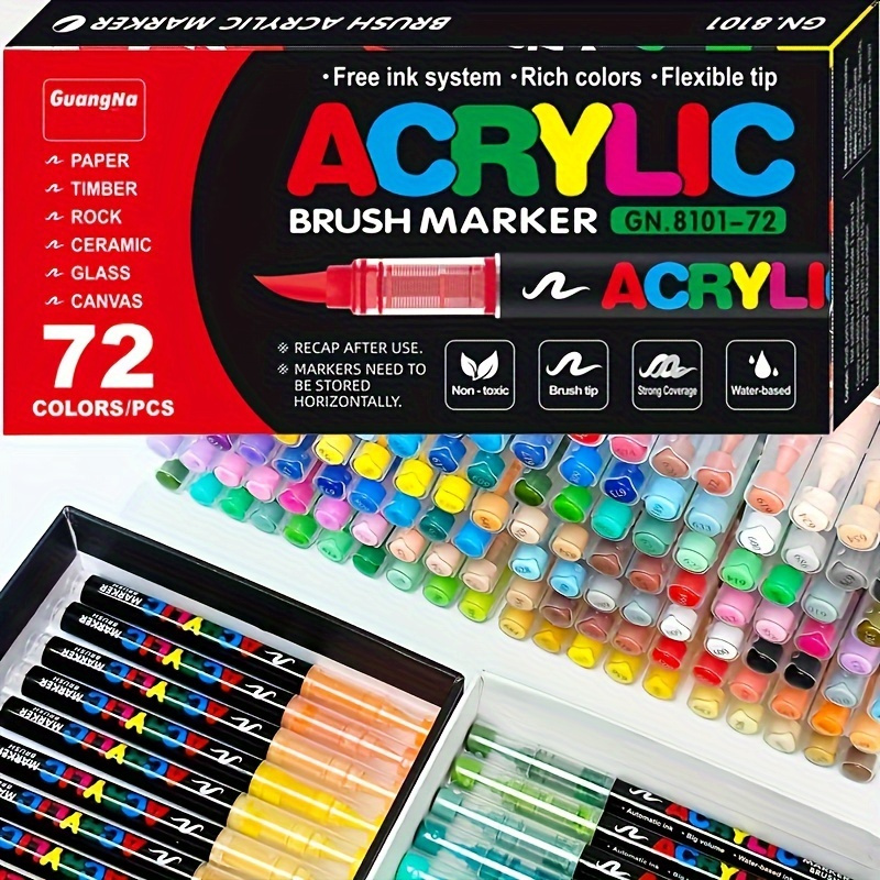 

72 Colors Acrylic Paint Markers - Suitable For Wood, Plastic, Glass, Ceramic, Cardboard - Ideal For Painting, Diy Crafts, And Art Projects