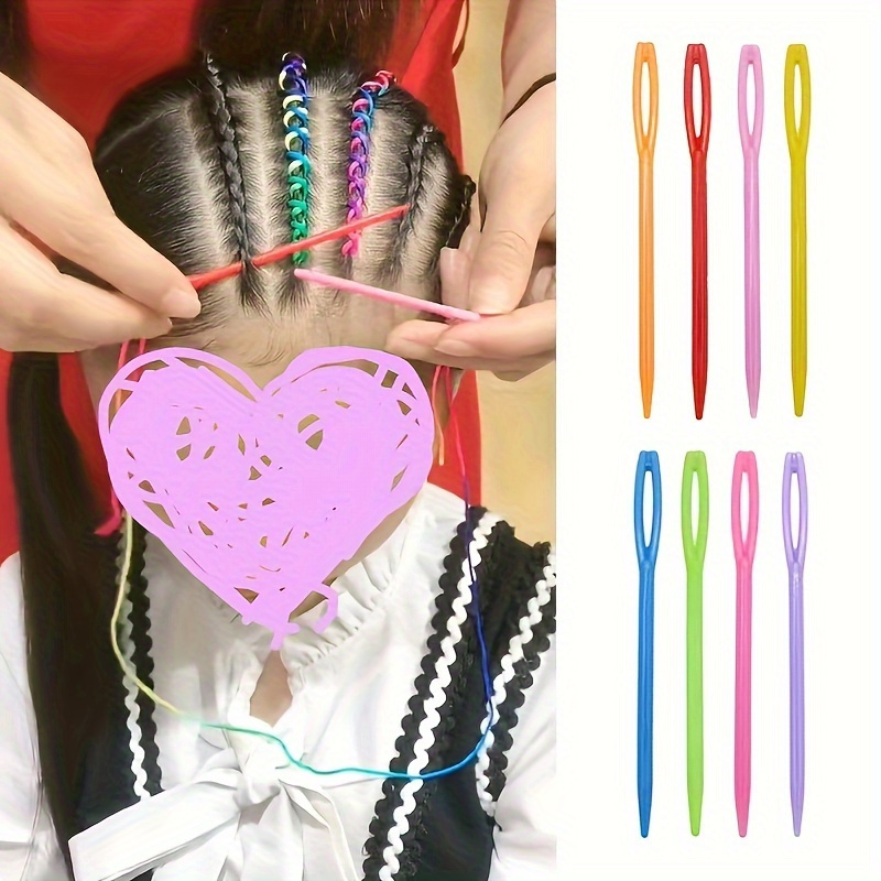 

Lot de 6 outils créatifs de de cheveux, enfile-fils multicolores, aiguilles à coudre à large chas pour la coiffure et les , convient aux cheveux - Ensemble d'accessoires de coiffure