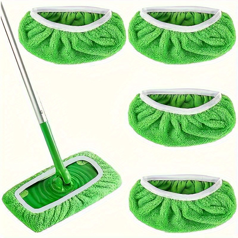 

4pcs Microfiber Mop Pads - Reusable & Washable, High Absorbency Wet/dry Sweeping Cloths With Elastic For Home & Kitchen Cleaning