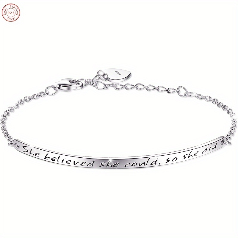 

925 Sterling Silver Women's Engraved Inspirational Adjustable Bracelet Friendship Sisters "she Believed She Could So She Did