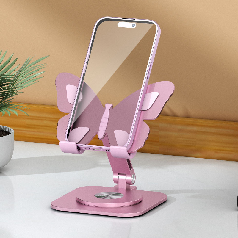 

Aluminum Alloy Butterfly Design Phone Holder, 360-degree Rotating Adjustable Mobile Stand For Desk, Non-waterproof Foldable Tablet Bracket