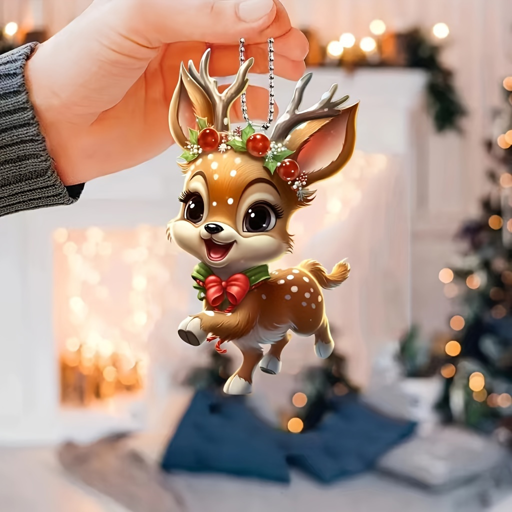 

Acrylic Reindeer Keychain With Red Bow & - Christmas, Halloween & Thanksgiving Decorations, Ideal Gift For Car And Bag Charm