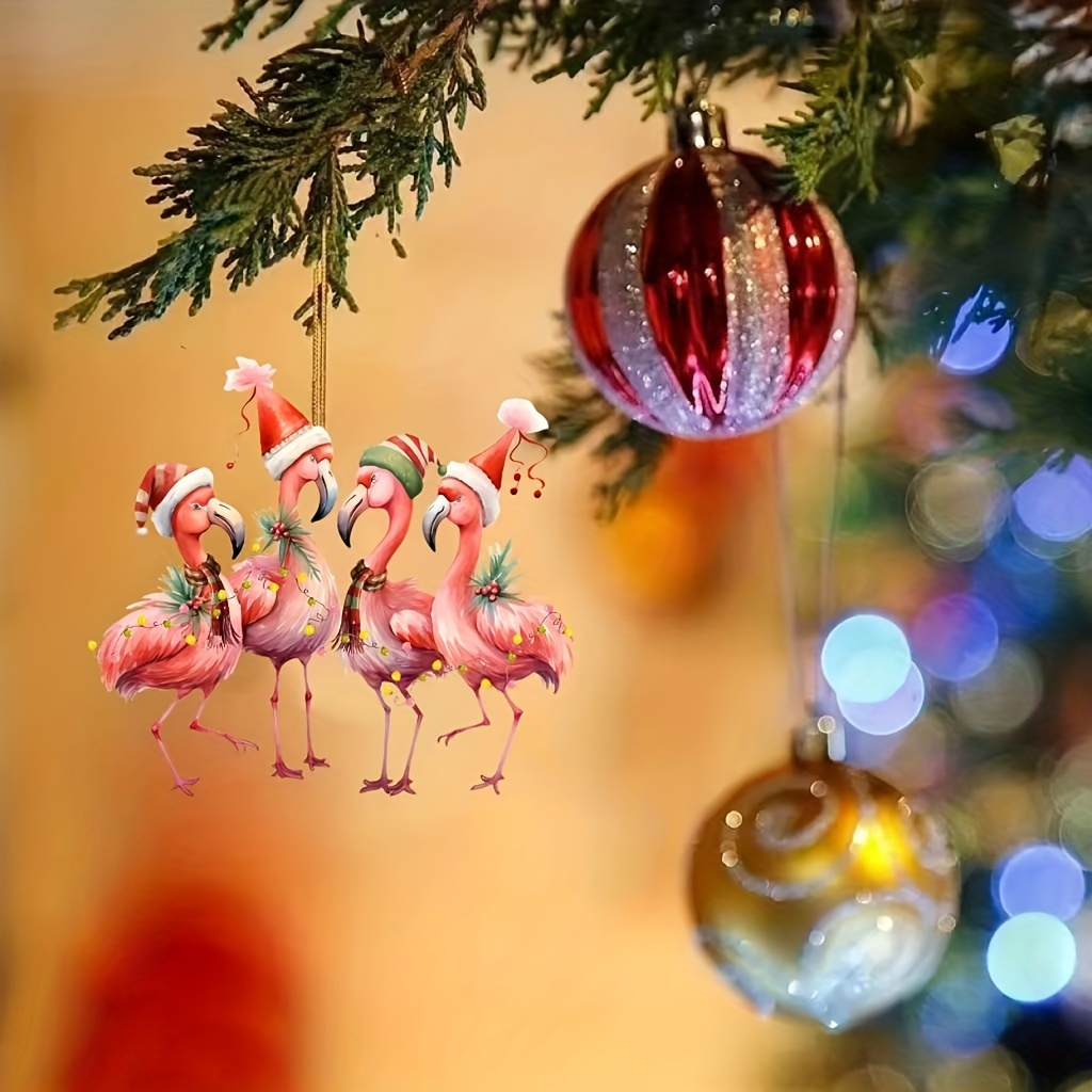 

Festive Flamingo Siblings Acrylic Hanging Ornament - Charming Christmas, & Thanksgiving Decor For Seasonal Parties And Holiday Tree, Multipurpose Backpack & Keychain Pendant, Ideal Gift