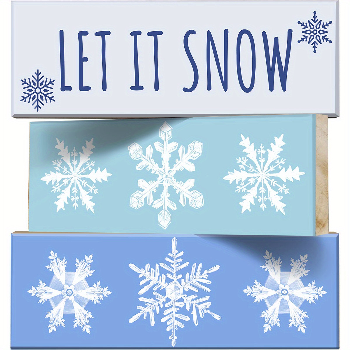 

3-piece Winter Snowflake Wooden Block Sign Set - Rustic Farmhouse Decor For Home And Office - Christmas And New Year's Tabletop Centerpieces - Non-electric For Various Room Styles