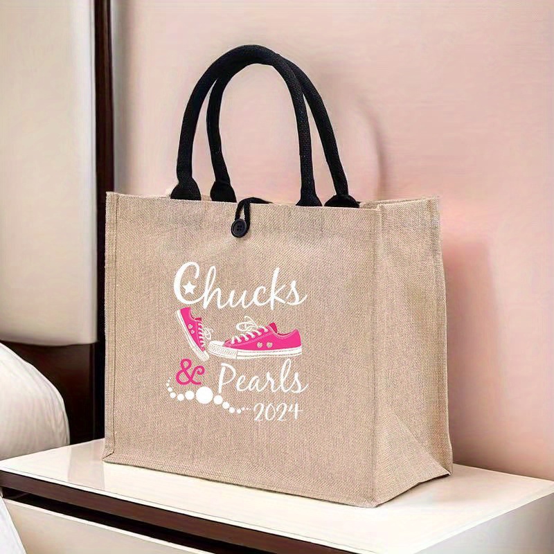 

Chucks & Pearls Retro Canvas Shoes Print Tote Bag - Large Capacity, Women's Casual Handbag For Commuting And School - 30cm/11.7in X 35cm/13.3in X 17cm/6.7in - Nylon Material, Snap Closure