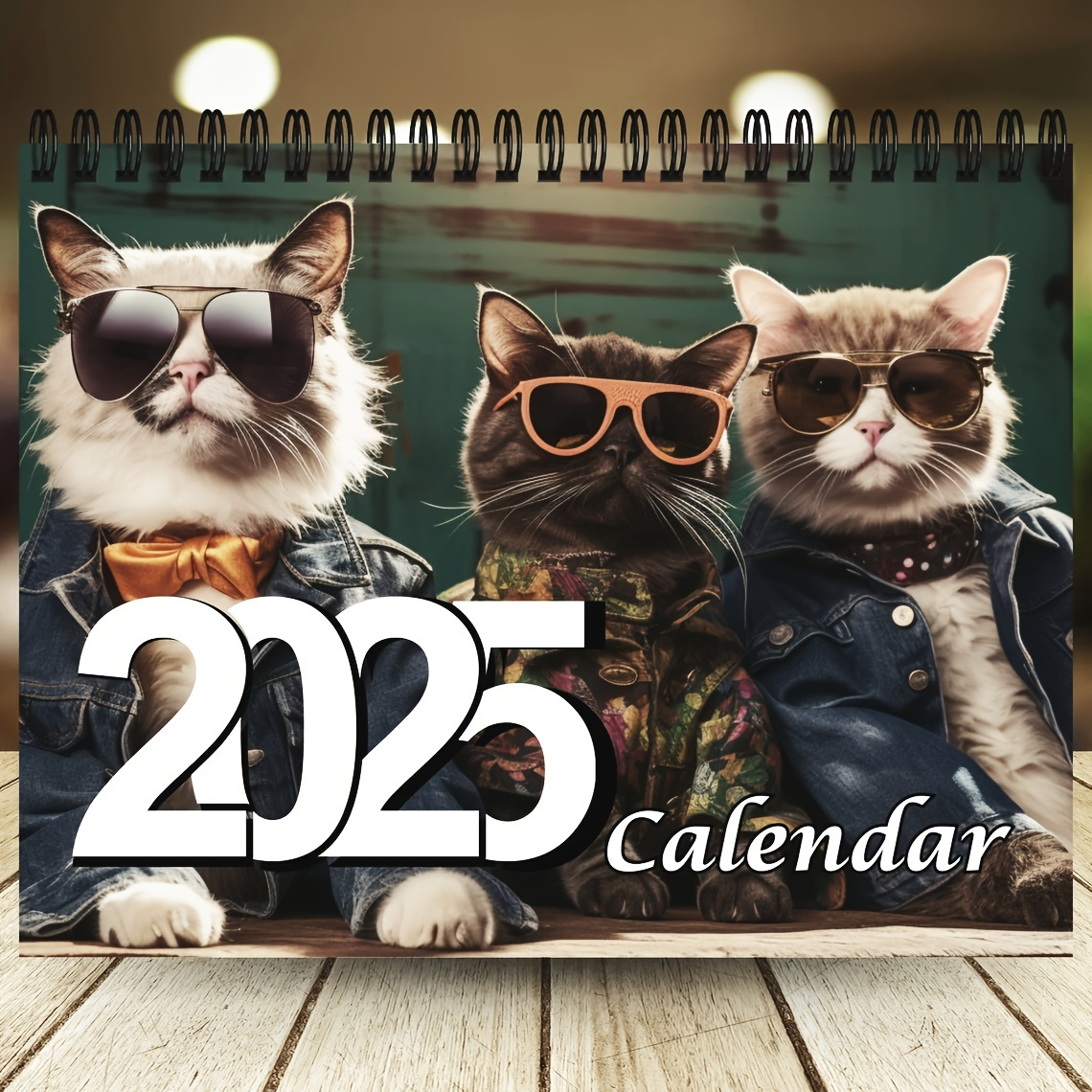 

2025 Cats Calendar, Stylish Feline Design, 12-month Wall Calendar, Paper, Office Supplies, Personal Planner, 11x14 Inches