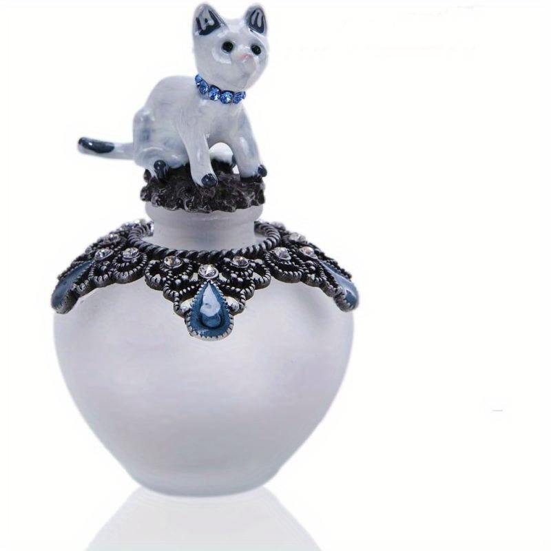 Image of A 40ml Vintage Glass Perfume Oil Travel Bottle Designed With A Cat Motif, Reusable For Home Decor, Perfect As A Decorative Item For A Vanity, A Holiday Gift For Women, Essential For Home Use