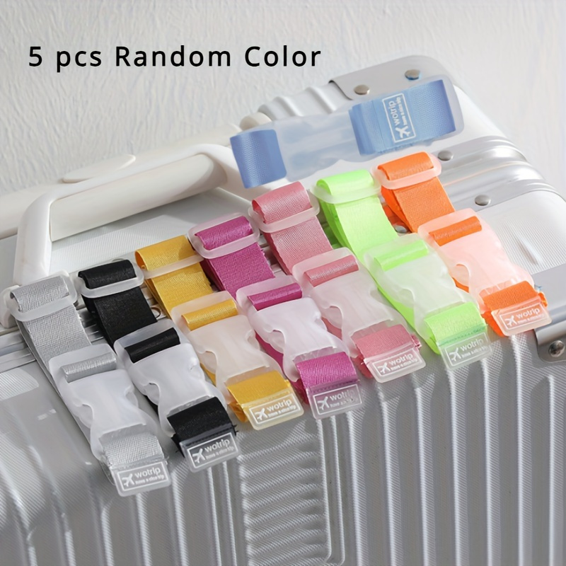 Image of 5pcs Random Color Random Pattern Travel Luggage Straps - Durable Polyester Fiber, Adjustable -release - Lightweight And User-friendly - Ideal For Securing Handbags And Travel Bags During Car Trips And