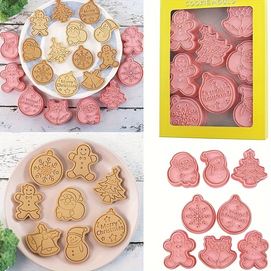 8pcs christmas cookie cutter set gingerbread tree snowman santa bell snowflake shapes   holiday baking decorations details 6