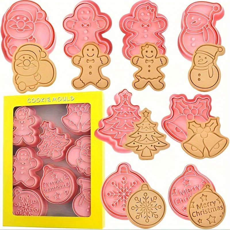 8pcs christmas cookie cutter set gingerbread tree snowman santa bell snowflake shapes   holiday baking decorations details 1