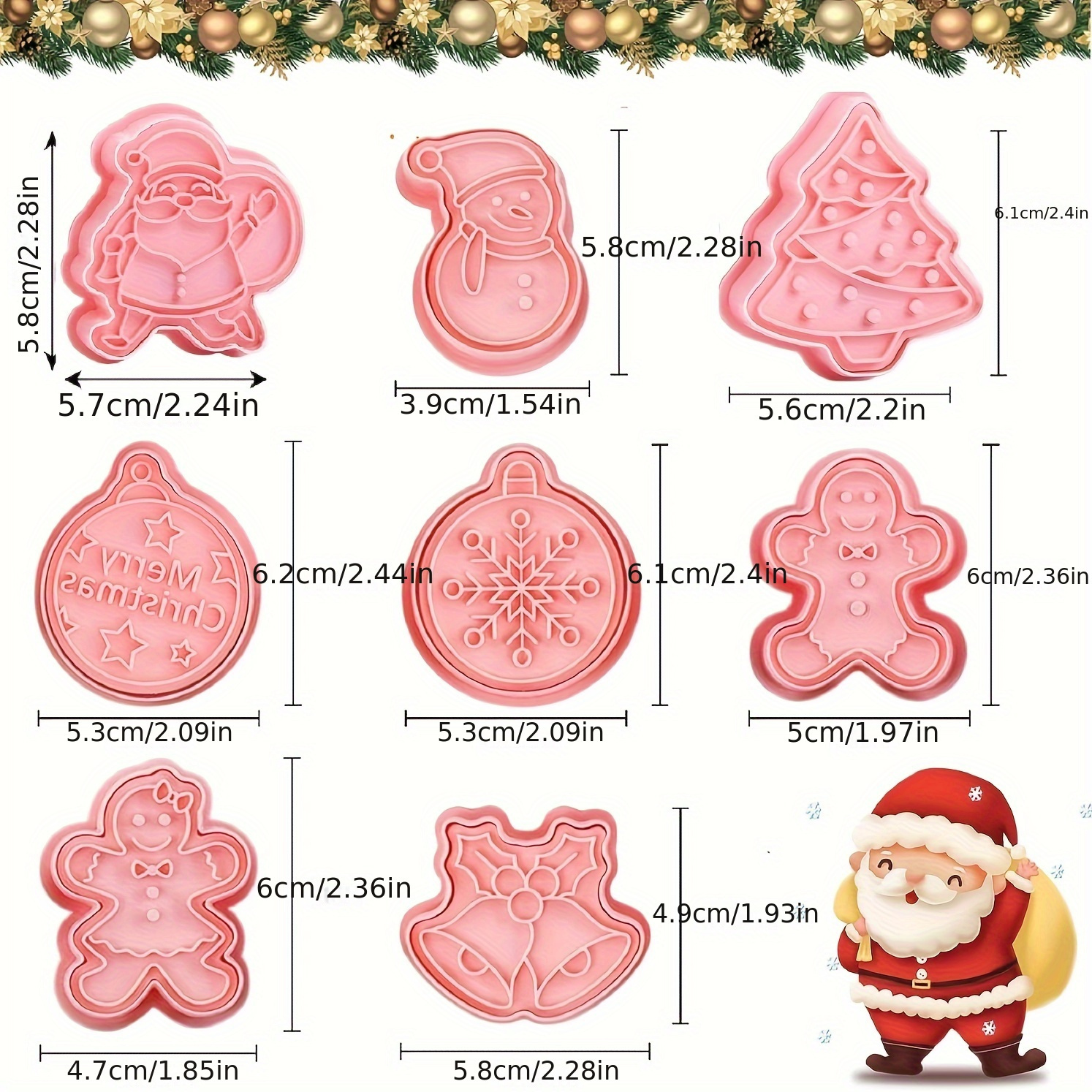 8pcs christmas cookie cutter set gingerbread tree snowman santa bell snowflake shapes   holiday baking decorations details 2