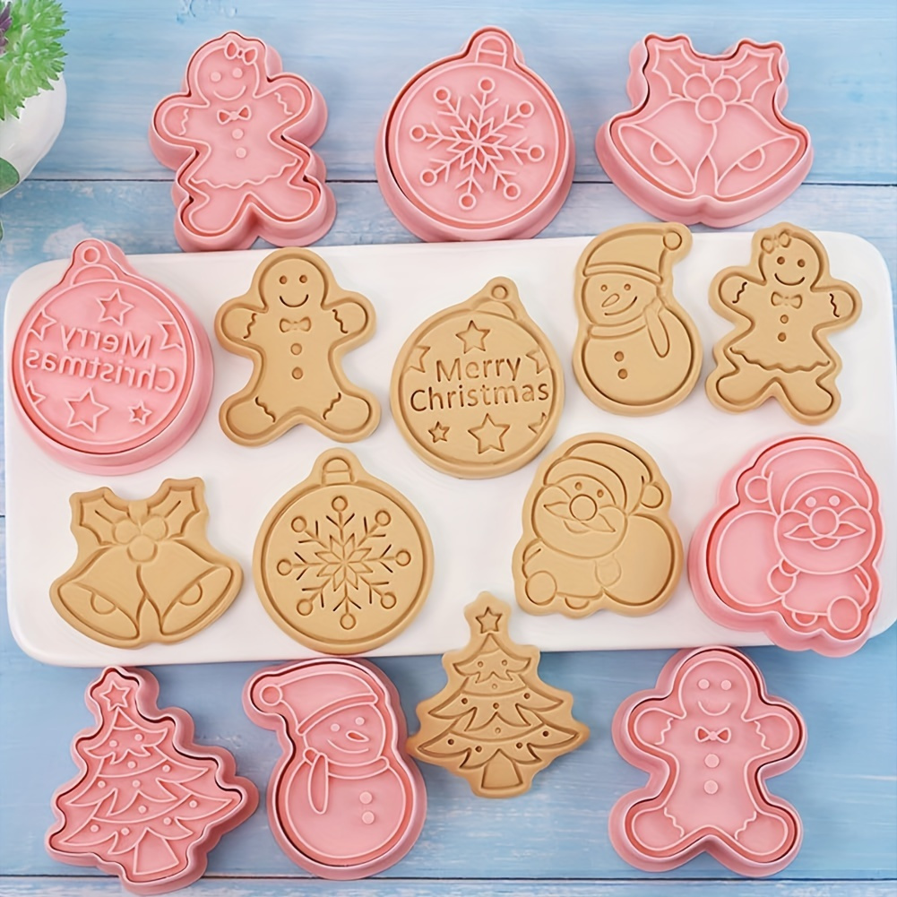 8pcs christmas cookie cutter set gingerbread tree snowman santa bell snowflake shapes   holiday baking decorations details 0