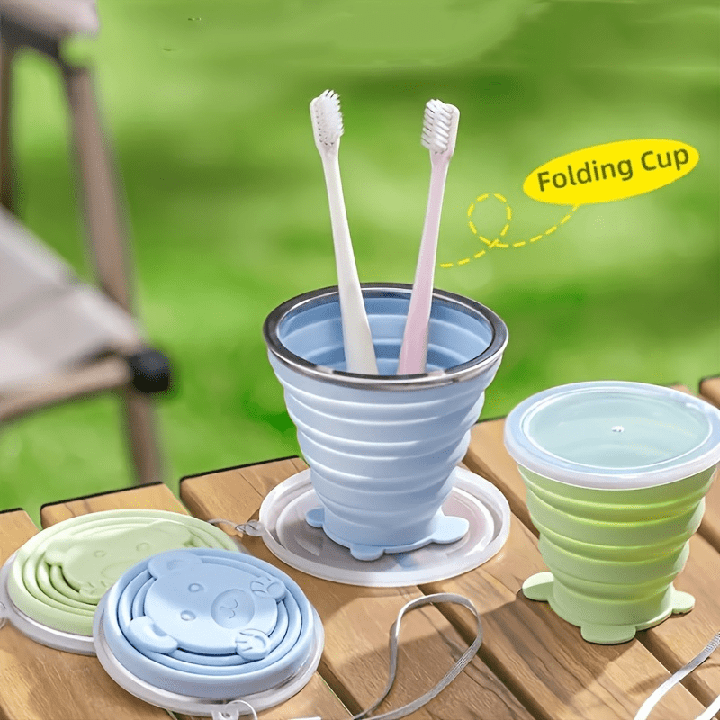 1pc 180/270/320ml Portable Outdoor Camping And Travel Folding Water Cup, Food-grade Silicone Compression Cup For Brushing Teeth, Travel Folding Water Cup