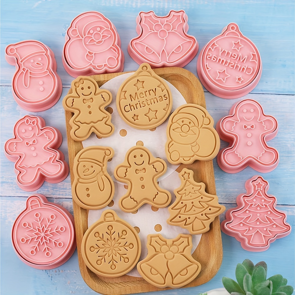 8pcs christmas cookie cutter set gingerbread tree snowman santa bell snowflake shapes   holiday baking decorations details 5