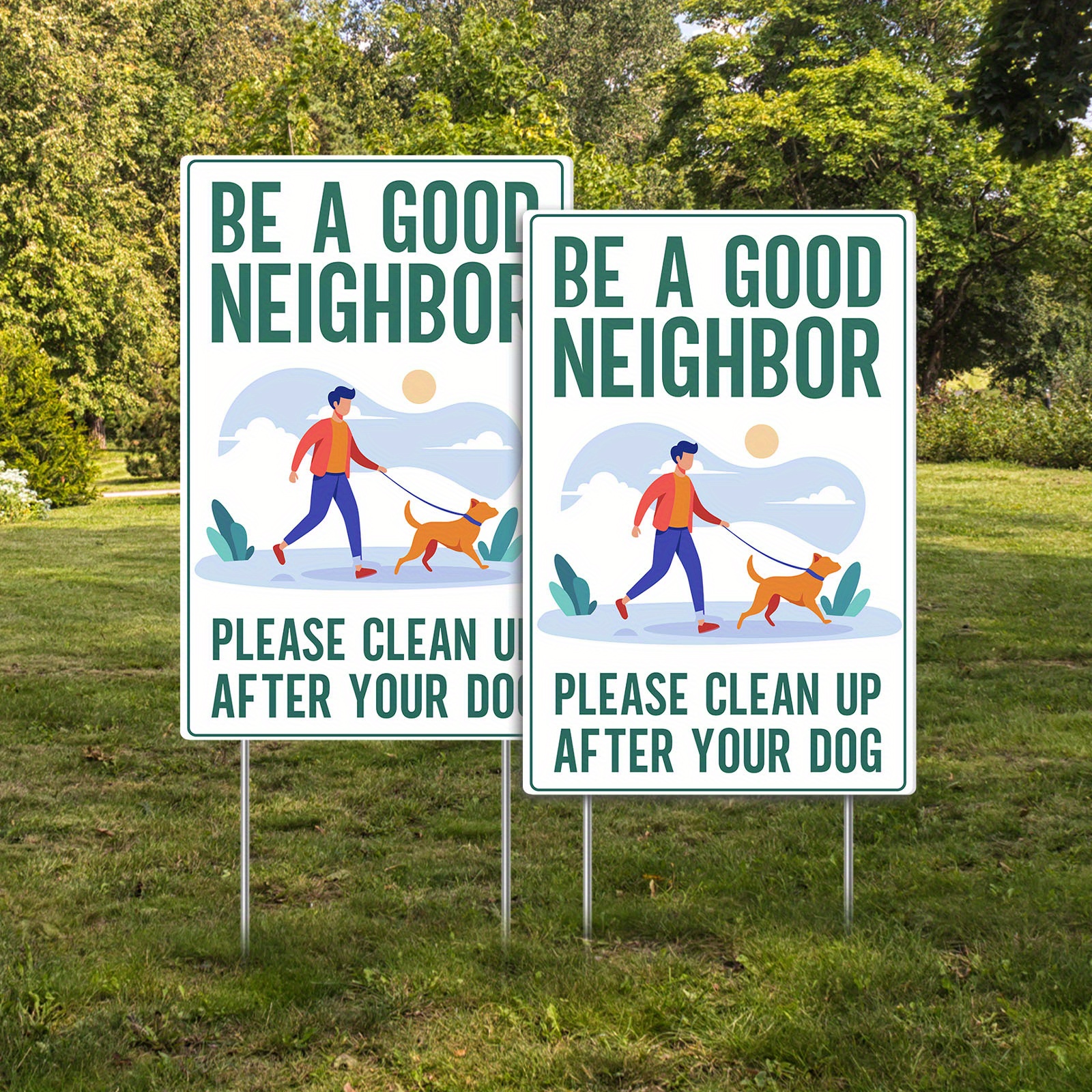 

2pcs Poop On Grass Signs - Waterproof & Sun-resistant Yard Markers For Park, Garden & Lawn - Easy Install Pet Potty Area Display