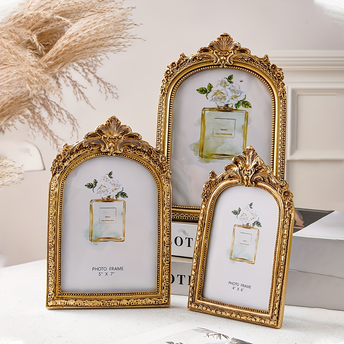 

Vintage Baroque Style Polyresin Photo Frames With Tassel Detail - Themed, Twist Design, High-end Luxury Frames For Wedding Decor And Home Art Display - 1pc