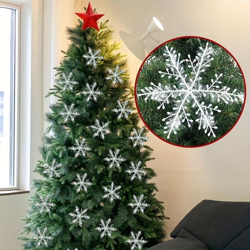 

12/24 Pieces Of Large, Shiny White Plastic Snowflakes - Perfect For Christmas Trees - Festive And Versatile Holiday Decor - No Electricity Required