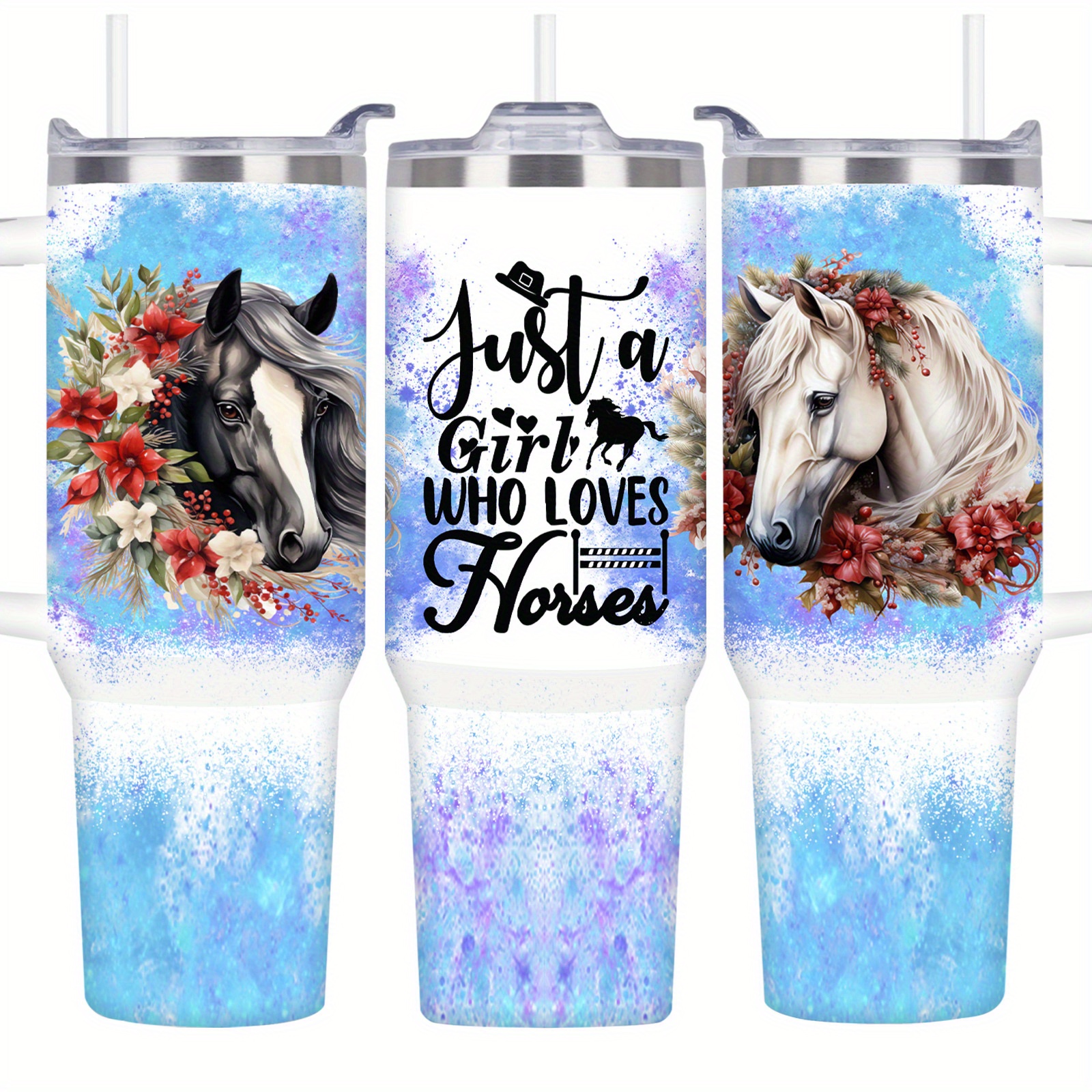 

40oz Horse-themed Stainless Steel Tumbler - Double Wall Vacuum Insulated Travel Mug With Lid, Leakproof, Bpa-free - Perfect Gift For Equestrians & Animal Lovers