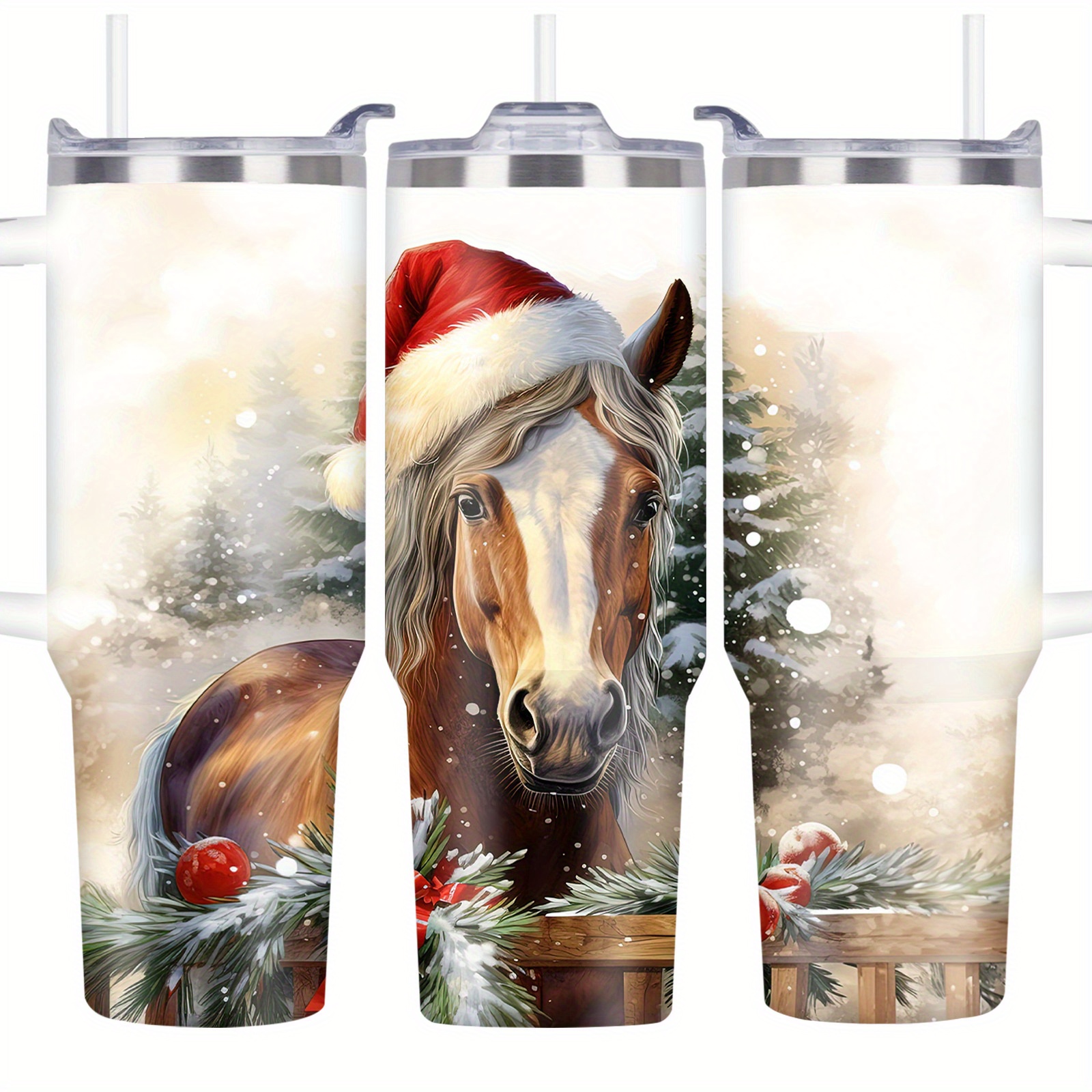 

40oz Christmas Horse Tumbler - Stainless Steel, Vacuum Insulated Coffee Travel Mug With Lid, Bpa-, Leak-proof, Keeps Drinks Hot For & Cold For 16 Hours, Perfect Gift For & Equestrians