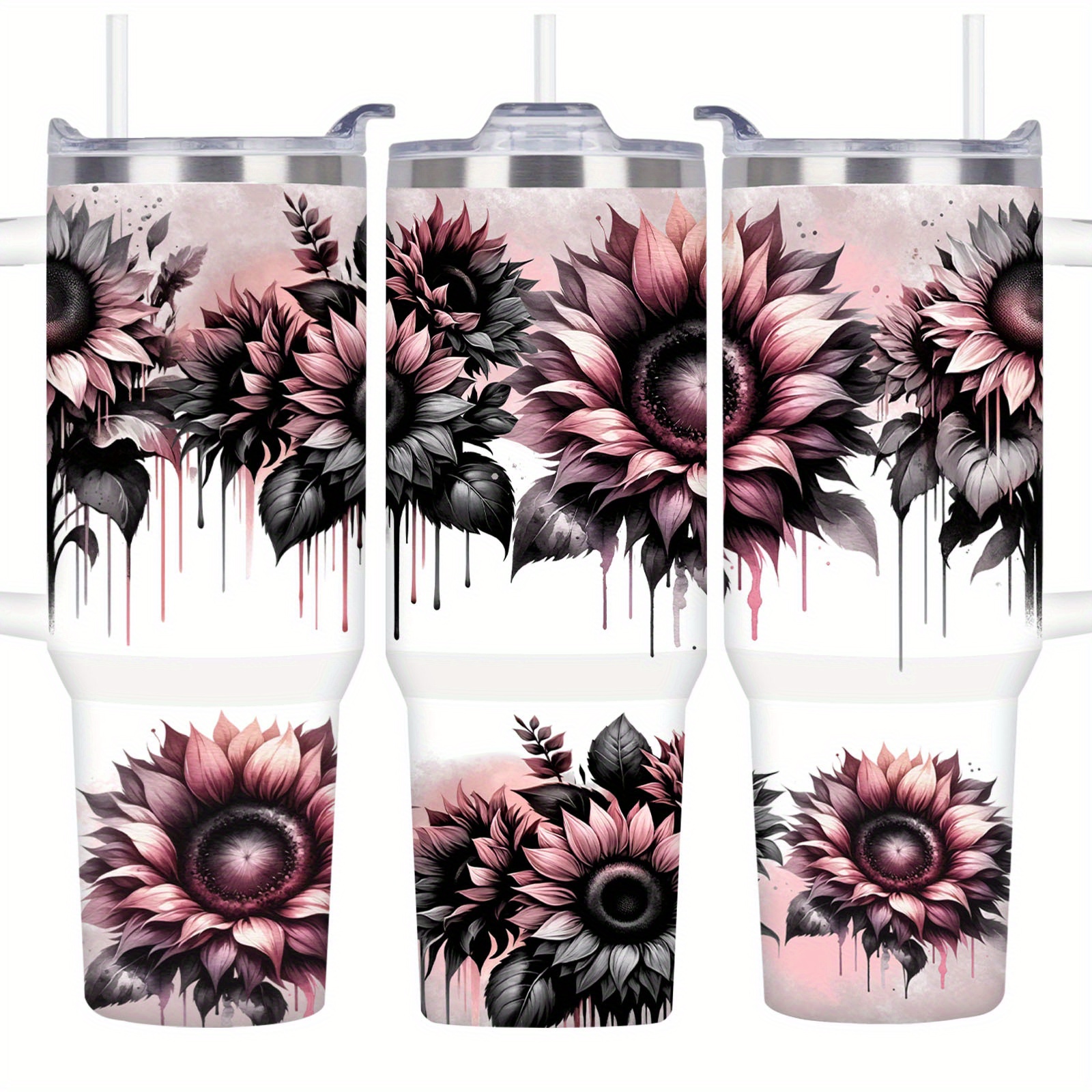 

Dusty Pink Sunflower 40oz Stainless Steel - Double Wall Vacuum Insulated Travel Mug For Iced Coffee, Leak-proof, Bpa-free - Perfect Gift For Women On Day, Christmas, Valentine's & More