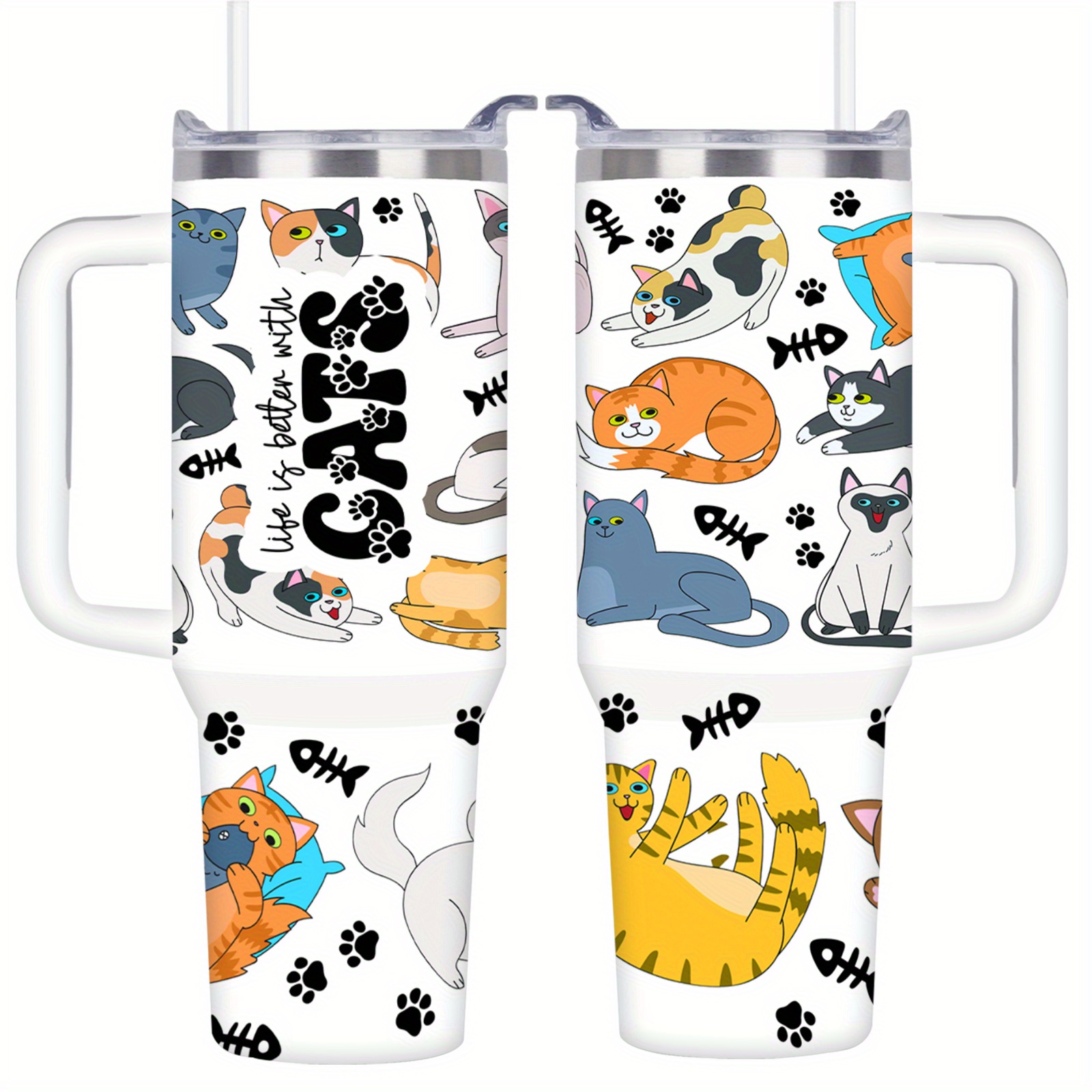 

Life Is Better With Cats" 40oz Stainless Steel Tumbler - Vacuum Insulated, Leak-proof Travel Mug For Cat Lovers - Perfect Gift For Mother's Day, Birthdays, Valentine's & More Cat Stuff For Cat Lovers