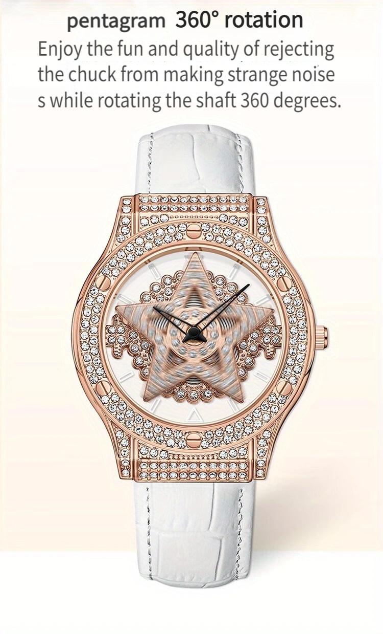 elegant quartz wrist watch for women with rhinestone embellished   design round   pu leather band pointer display mechanical self winding movement sweatproof and   details 2