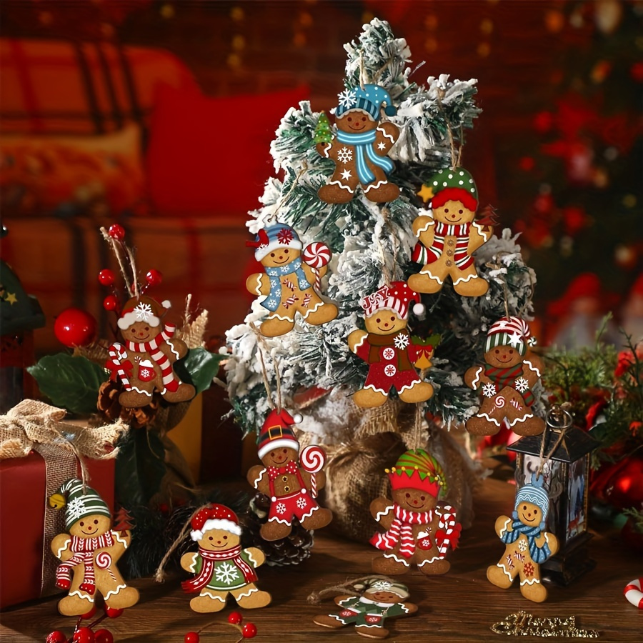 

12-pack Gingerbread Man Christmas Tree Ornaments - Classic Wooden Holiday Pendants For Festive Home & Party Decor, Hanging Wood Craft Shapes For Room And Kitchen Decoration, No-electricity Needed