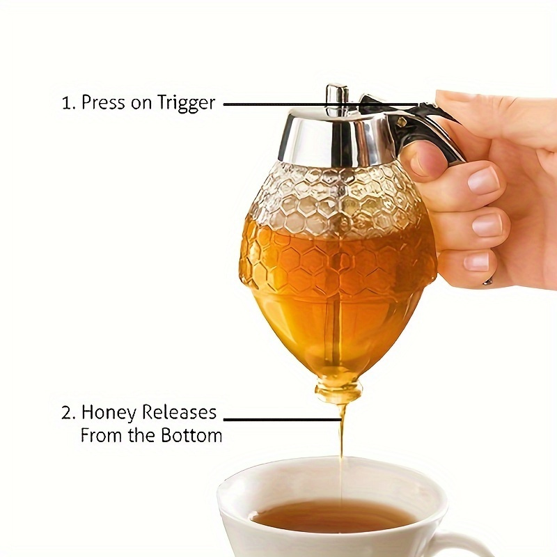 honey dispenser no drip acrylic syrup jar container with stand and trigger lever plastic beehive shape     bottle for easy pouring q 437 details 3