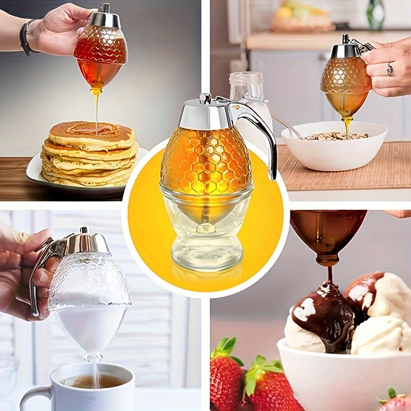 honey dispenser no drip acrylic syrup jar container with stand and trigger lever plastic beehive shape     bottle for easy pouring q 437 details 4