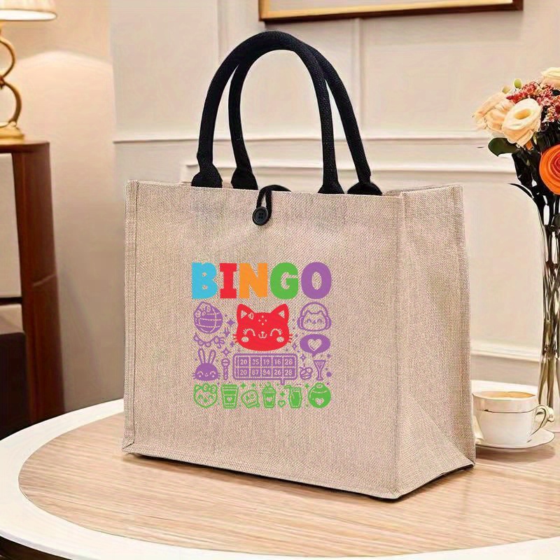 

Bingo Print Tote Bag: Large Capacity, Rectangular, Women's Casual Handbag For Commuting And School - Made Of Durable Nylon