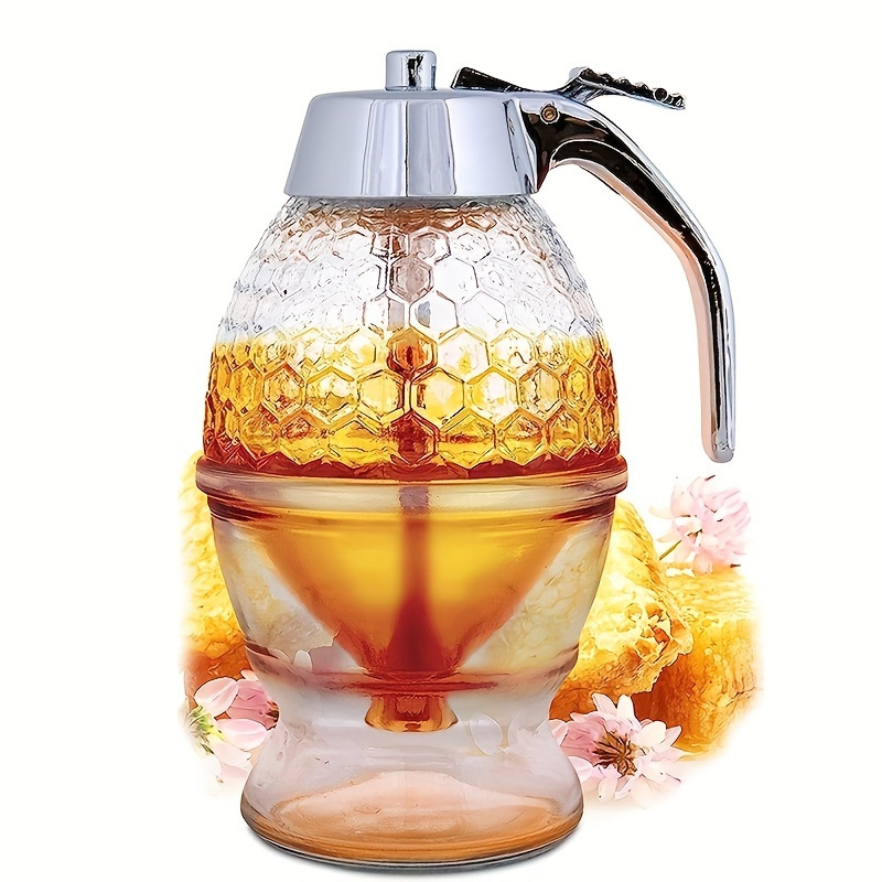 honey dispenser no drip acrylic syrup jar container with stand and trigger lever plastic beehive shape     bottle for easy pouring q 437 details 1