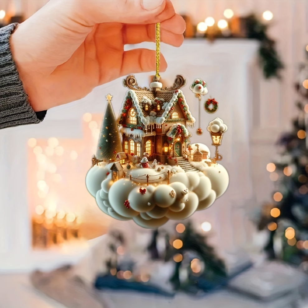 

Acrylic Christmas Hanging Ornament, Festive House And Tree Design, Holiday Seasonal Decoration For Home And Office