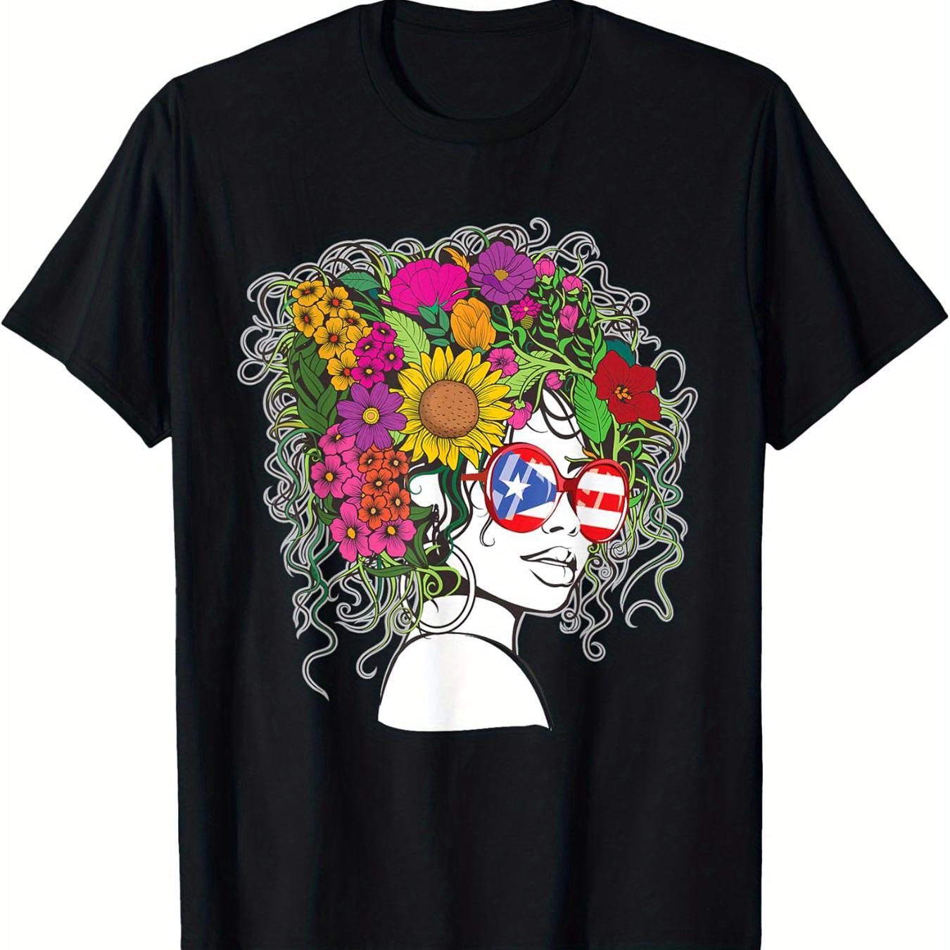 

Flower Afro Hair Women Black T-shirt