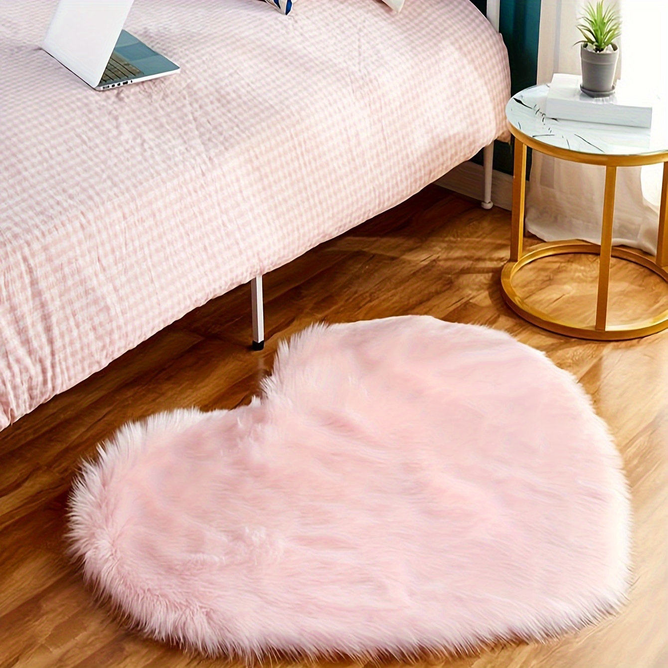   heart shaped plush pink   sheepskin rug soft cozy for girls bedroom vanity chair home decor perfect gift for christmas valentines day thanksgiving details 5