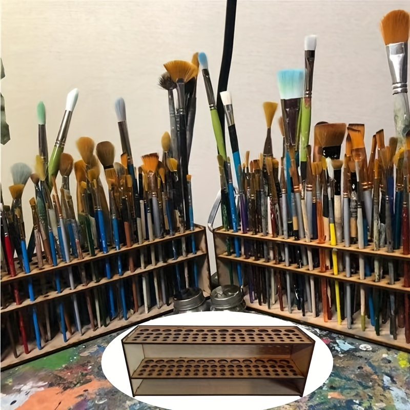 

Classic Wooden Paint Brush Holder Stand - 67 Slots, Wall Mountable & Freestanding, Detachable Display For Artists Brushes, No Electricity Needed