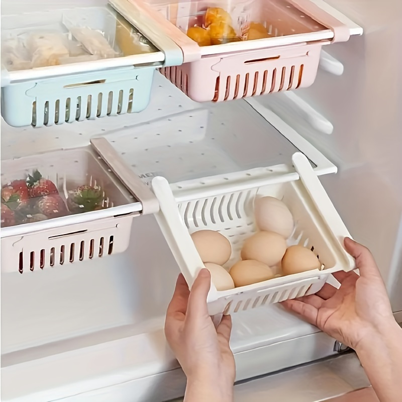 

4pcs Refrigerator Drawer Pull Out Organizer, Drawer Refrigerator Organizer, Organizer, Refrigerator Shelf Fixed Organizer, Space Saving Storage, Organize All Your Items, Shelf Baskets